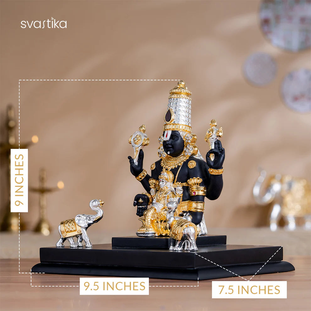 Gajalakshmi Tirupati Balaji Murti - Gold & Silver Plated (9 Inch)