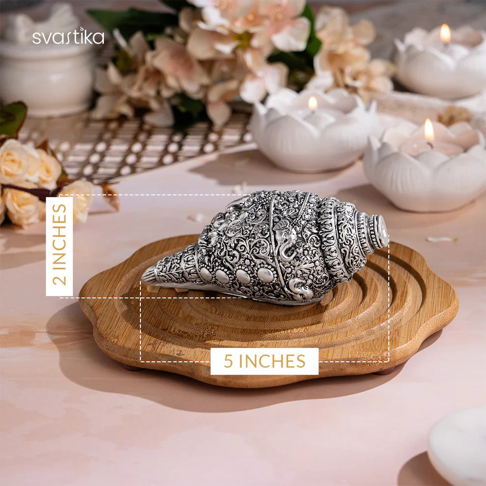 Ganesh Shankh (Conch) - Silver Plated (5 Inch) - ASHIRWADAM