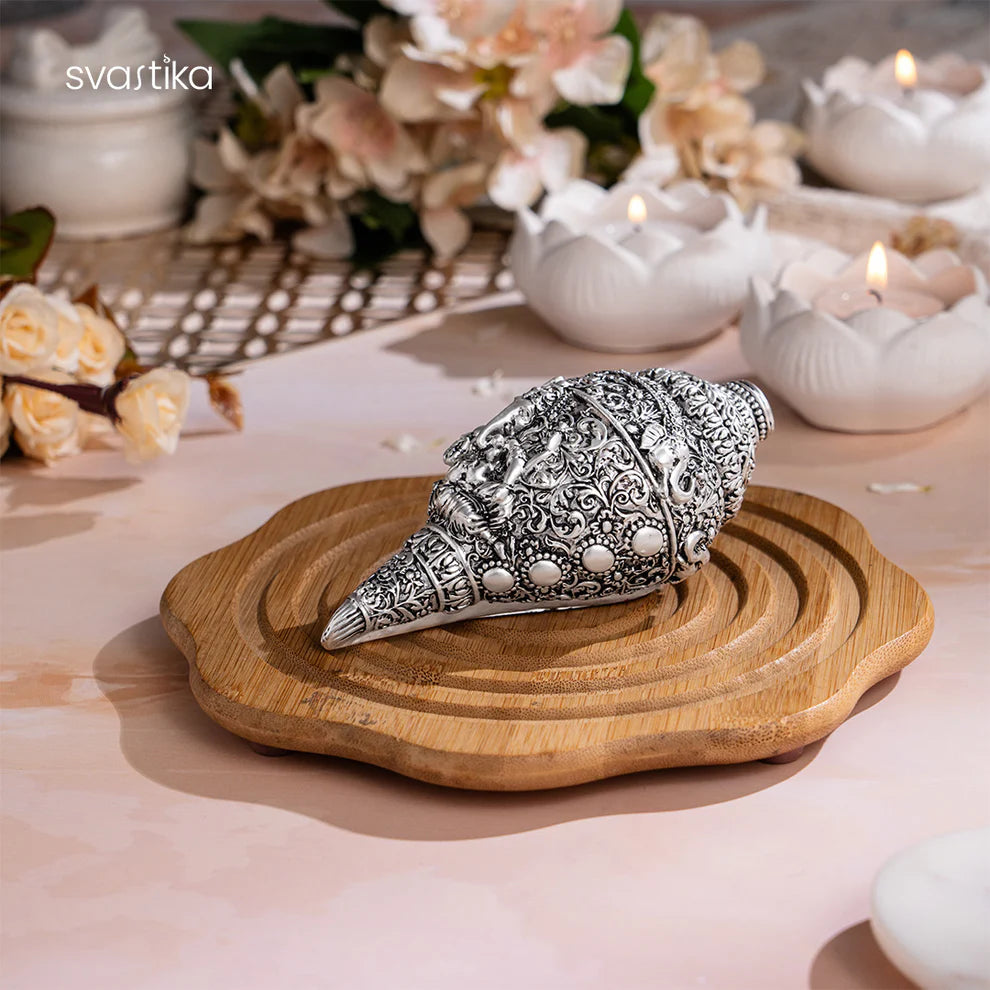 Ganesh Shankh (Conch) - Silver Plated (5 Inch) - ASHIRWADAM