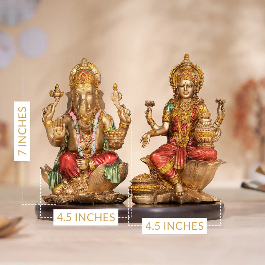 Antique Ganesh Lakshmi Murti Pair (7 Inch)