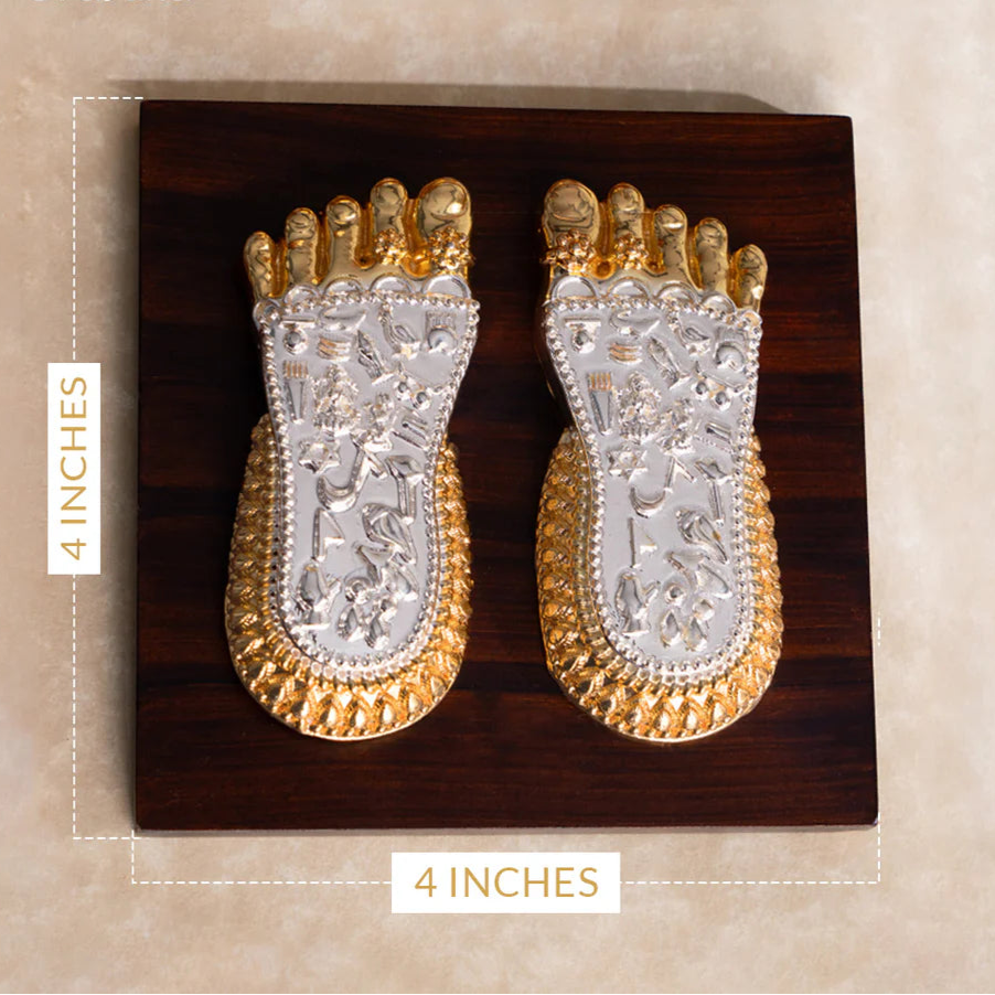 Maa Lakshmi's Charan Paduka on Elegant Base - Gold & Silver Plated
