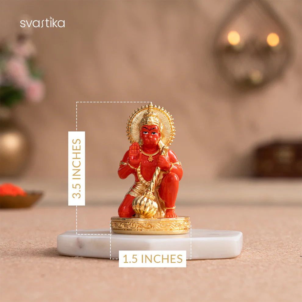 Sinduri Hanuman Murti Car Dashboard Idol - Gold Plated (4 Inch)