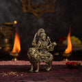 Brass 8 Armed Maa Durga Idol Sitting on Lion (5 Inch) - ASHIRWADAM