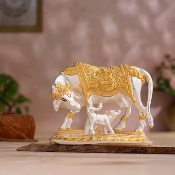 Kamdhenu Cow Idol - Gold & Silver Plated