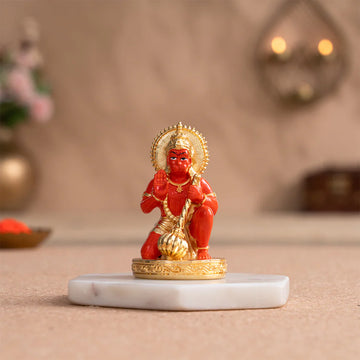Sinduri Hanuman Murti Car Dashboard Idol - Gold Plated (4 Inch)
