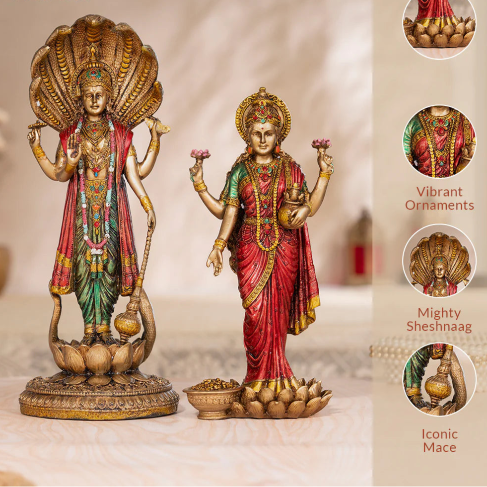 Lord Vishnu & Maa Lakshmi Standing Antique Murti Set