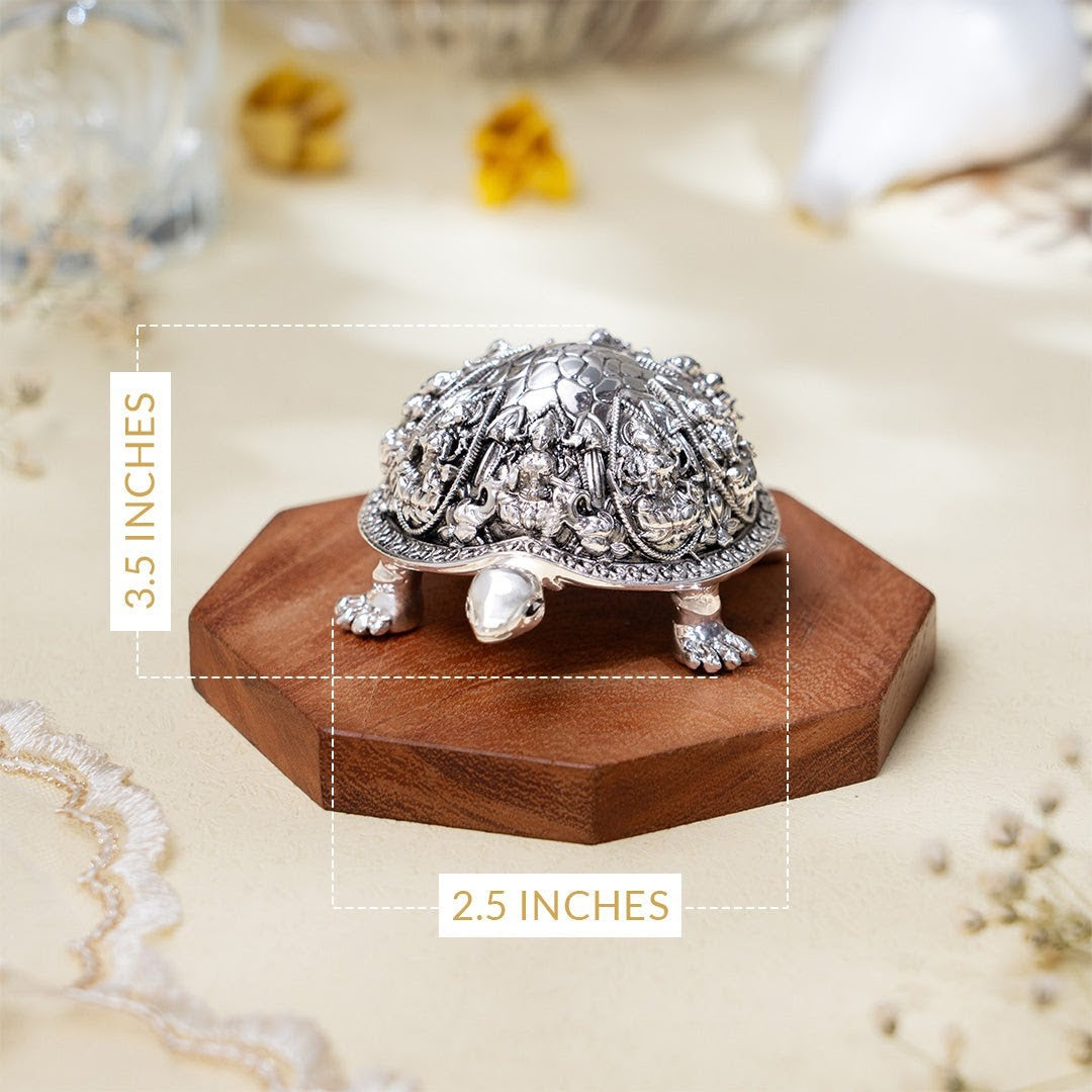 Ashtalakshmi Tortoise Idol - Silver Plated (4 inch)