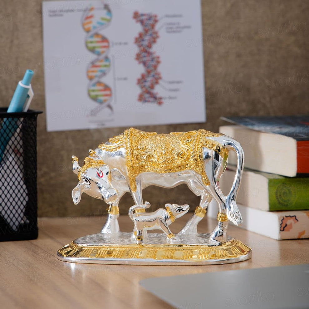 Kamdhenu Cow Idol - Gold & Silver Plated - ASHIRWADAM
